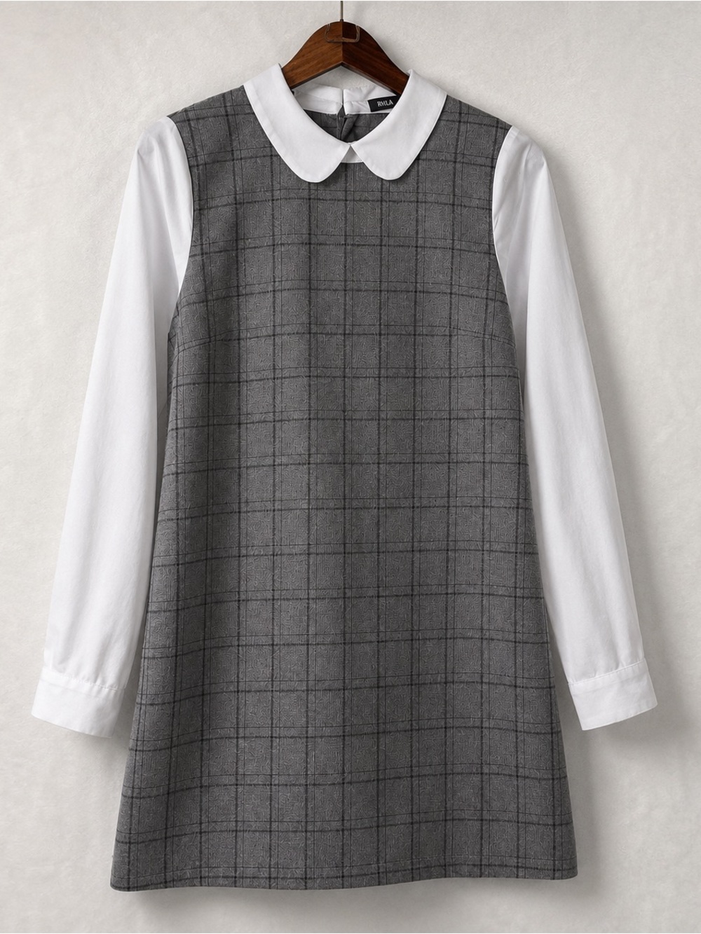 Allegra K Gray Plaid Peter Pan Collar Mod Mini Shift Dress Size S